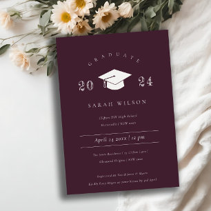 Minimal Simple Burgundy Wine Graduation Party Invitation