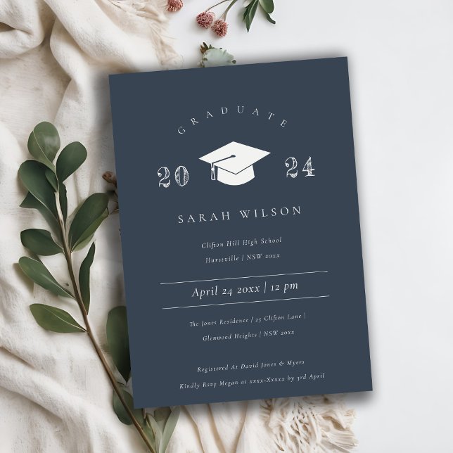 Minimal Simple Dark Navy Blue Graduation Party Invitation (Creator Uploaded)