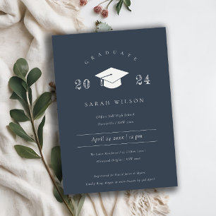 Minimal Simple Dark Navy Blue Graduation Party Invitation