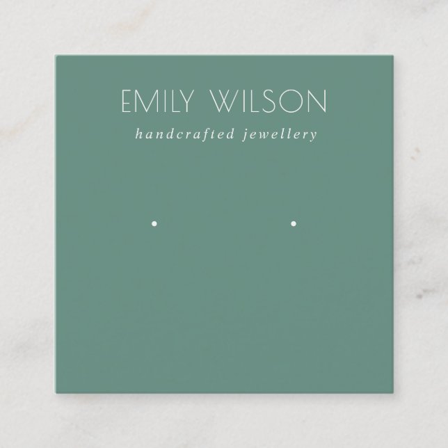 Minimal Simple Dusky Blue Green Earring Display  Square Business Card (Front)