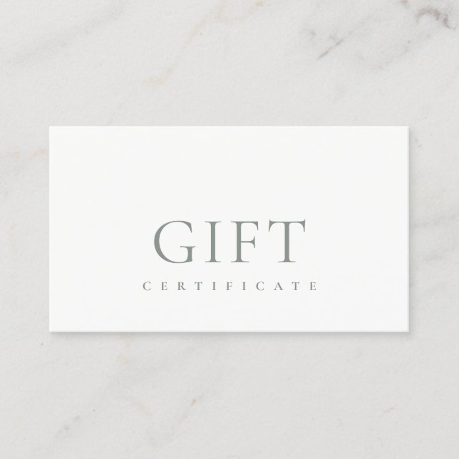 Minimal Simple Dusky Green Ivory Gift Certificate (Front)