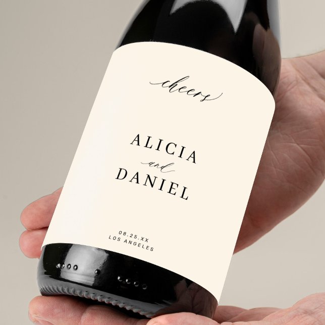 Minimal simple elegant black ivory wedding cheers wine label (Creator Uploaded)