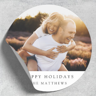Minimal Simple Elegant Christmas Couple Photo Classic Round Sticker