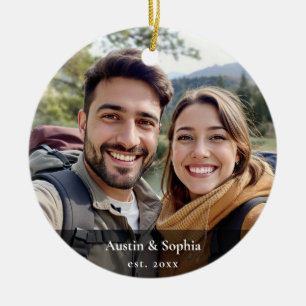 Minimal Simple Elegant Couple Photo Christmas Ceramic Tree Decoration