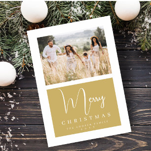 Minimal Simple Exquisite Fake Golden Photo Holiday Card