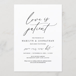 Minimal Simple, Love is patient, wedding postponed Invitation