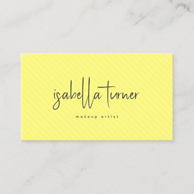 Minimal Simple Make Up Artist Beauty Yellow Stripe Business Card (Front)