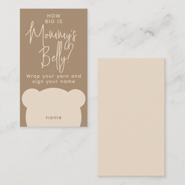 Minimal simple modern Bear Shower mum belly Game Enclosure Card (Front/Back)