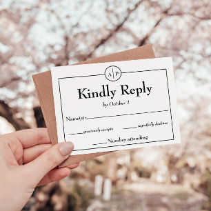 Minimal Simple Monogram Initial Wedding RSVP Card