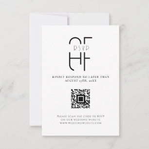 Minimal simple monogram modern white RSVP card