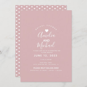 Minimal Simple Muted Pink Hearts Bridal Shower Invitation
