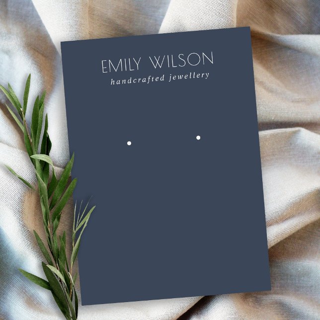 Minimal Simple Navy Blue Dark Earring Display Business Card (Creator Uploaded)