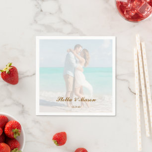 Minimal Simple overlay photo romantic wedding Napkin