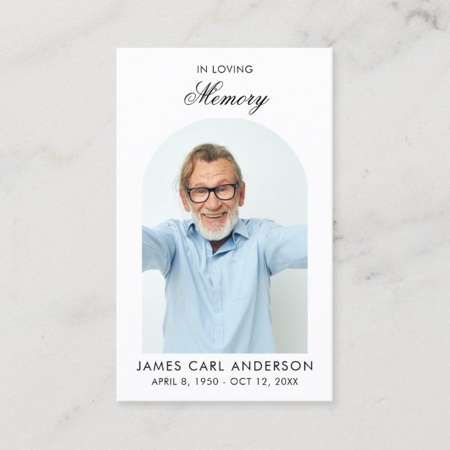 Minimal Simple Photo Arch Memorial Prayer Card (Front)