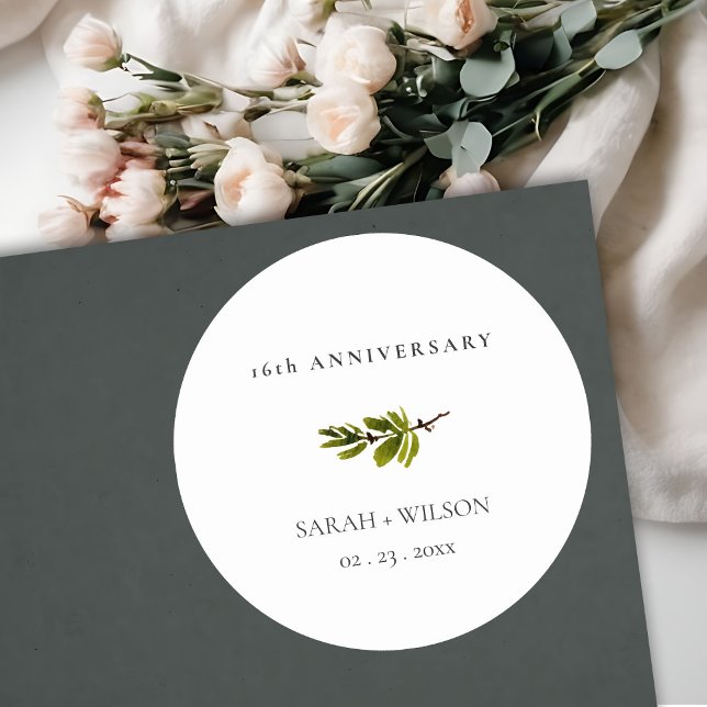 Minimal Simple Pine Branch Any Year Anniversary  Classic Round Sticker (Creator Uploaded)