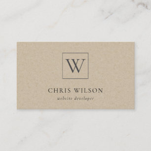 Minimal Simple Rustic Kraft Monogram Initial Business Card