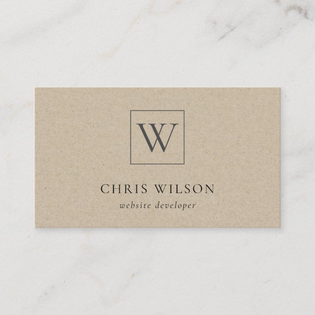 Minimal Simple Rustic Kraft Monogram Initial  Business Card (Front)