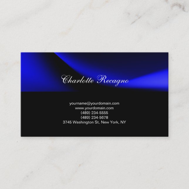 Minimal Simple Script Black Blue Business Card (Front)