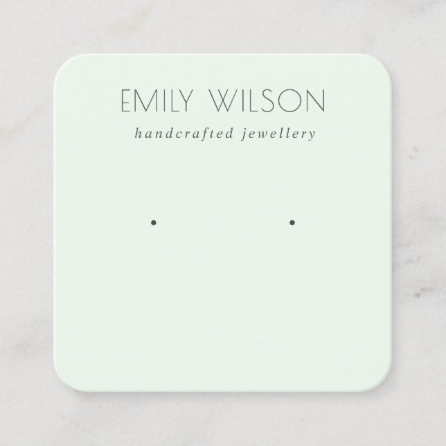 Minimal Simple Soft Green Aqua Earring Display Square Business Card (Front)