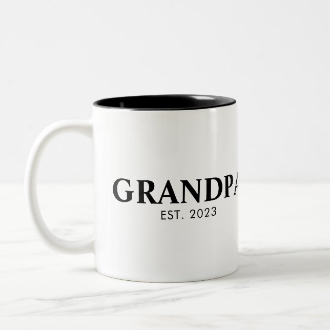 Minimal Simple Text Grandpa Established Est Year Two-Tone Coffee Mug (Left)