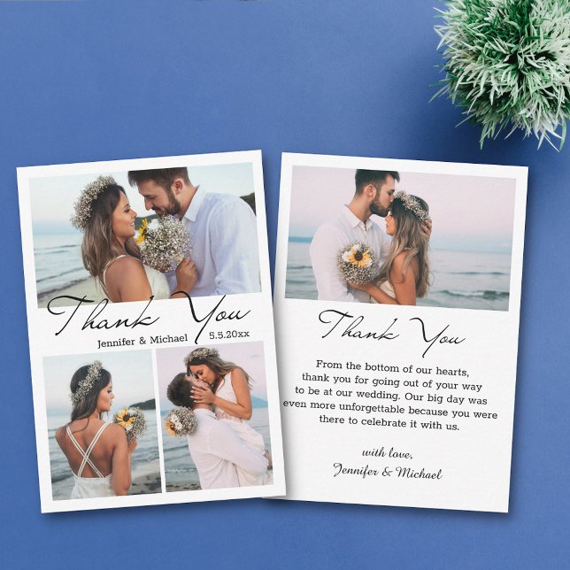 minimal simple thank you 4 photos collage wedding card (Creator Uploaded)