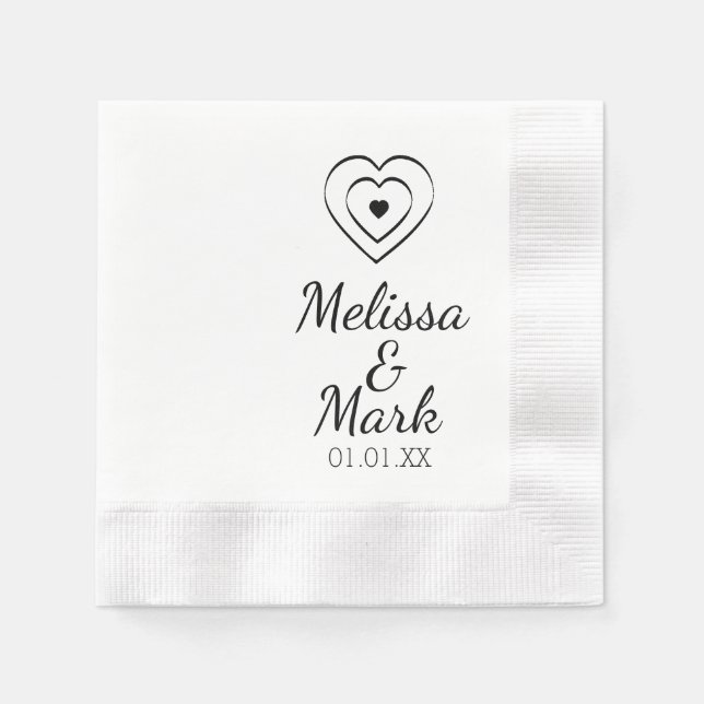Minimal Simple Triple Hearts Hand Drawn Napkin (Front)