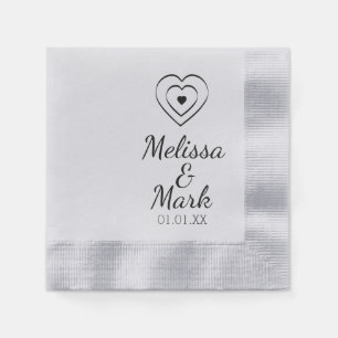 Minimal Simple Triple Hearts Hand Drawn Silver Napkin