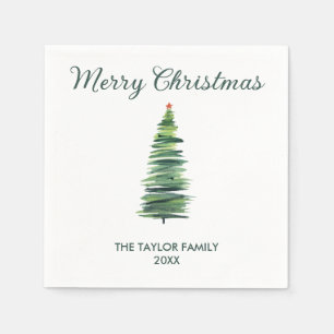 Minimal Simple Watercolor Christmas Tree Paper  Napkin