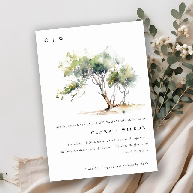 Minimal Simple Watercolor Tree Wedding Anniversary Invitation (Creator Uploaded)