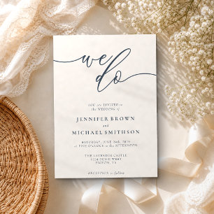 Minimal Simple We Do Wedding Announce Navy Beige Invitation
