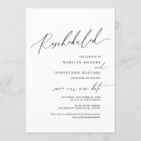 Minimal Simple, wedding invitation Rescheduled