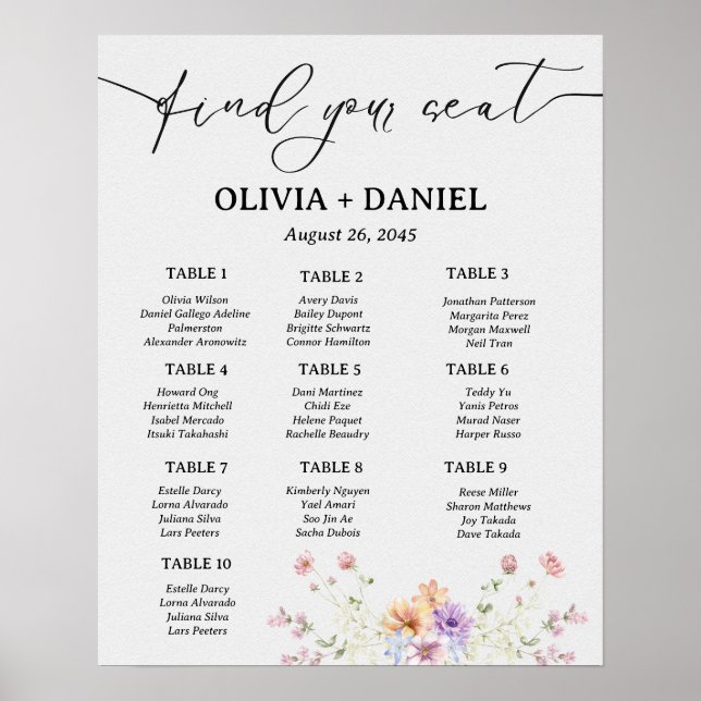 Minimal Simple Wedding Seating Chart Poster (Front)