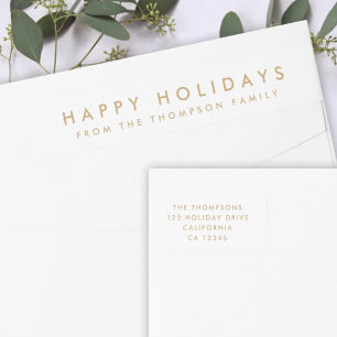 Minimal Simple White and Gold   Christmas Address Wrap Around Label