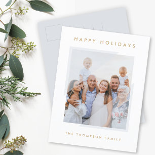 Minimal Simple White Christmas Family Photo Holiday Postcard