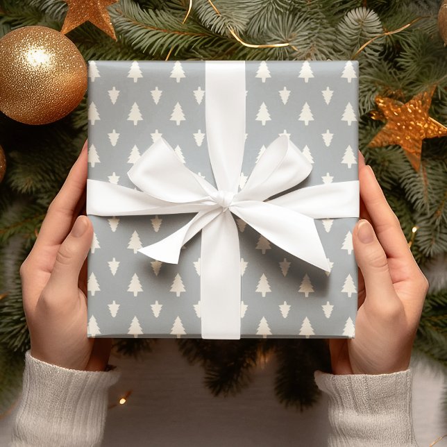 Minimal Simple White Christmas Tree Holiday Gift  Wrapping Paper (Creator Uploaded)