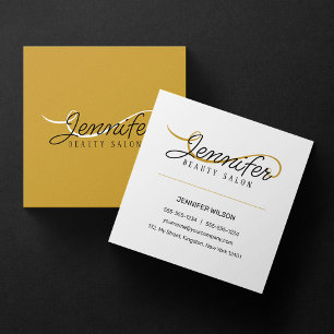 Minimal Simple White Gold Beauty Salon Aestheticia Square Business Card