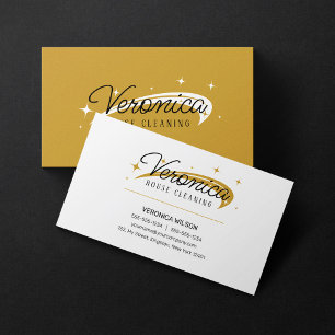 Minimal Simple White Gold Housekeeping Maid Business Card