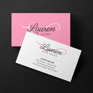 Minimal Simple White Pink Hair Salon Hairstylist Business Card