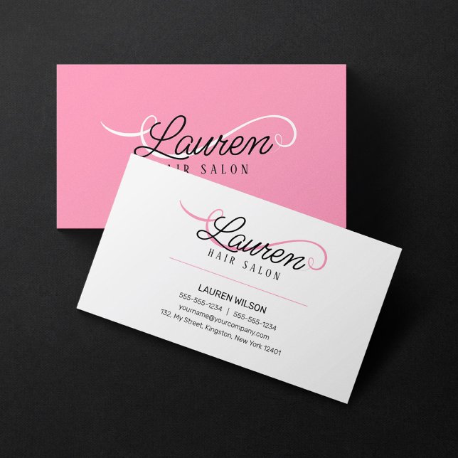 Minimal Simple White Pink Hair Salon Hairstylist  Business Card (Creator Uploaded)