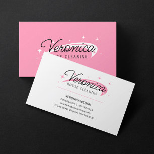 Minimal Simple White Pink House Cleaning Maid Business Card