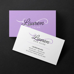 Minimal Simple White Purple HairSalon Hairstylist  Business Card