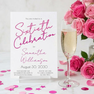 Minimal Sixtieth Celebration Pink Script Birthday Invitation