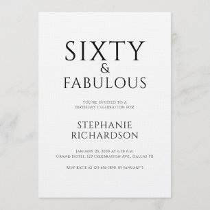 Minimal Sixty and Fabulous 60th Birthday Party  Invitation