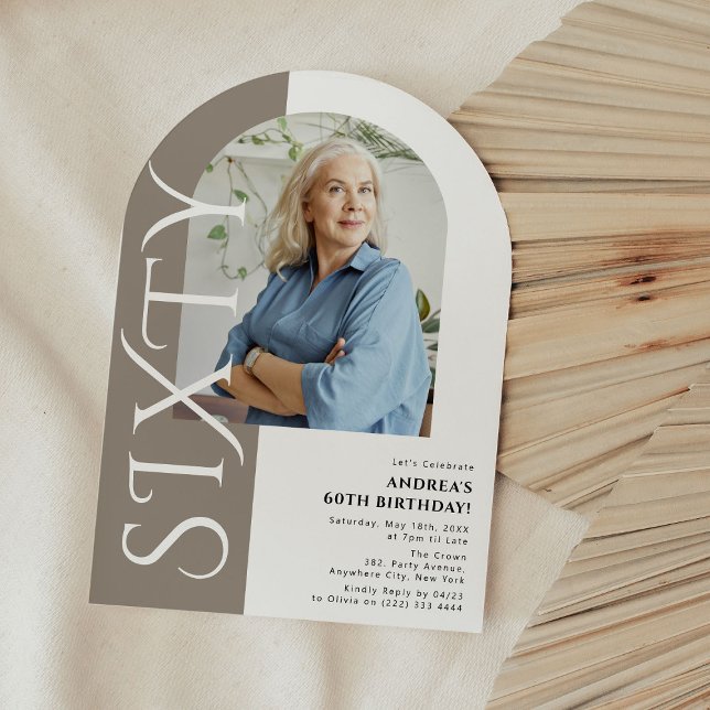 Minimal SIXTY Arch Photo 60th Birthday Invitation (Creator Uploaded)