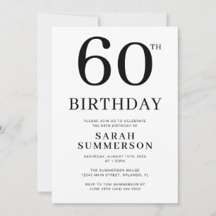 Minimal Sixty Black White 60th Birthday Invitation
