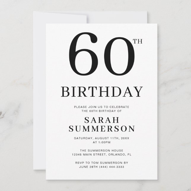Minimal Sixty Black White 60th Birthday Invitation (Front)