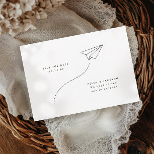 Minimal Sketch Paper Aeroplane Save The Date