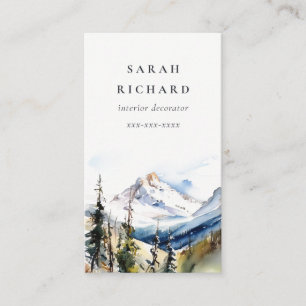Minimal Ski Mountain Telluride Colorado Watercolor Business Card