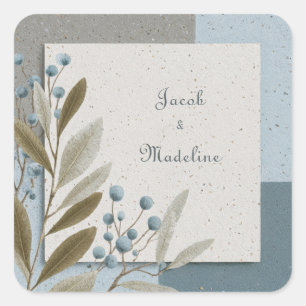 Minimal Slate Blue Berry Taupe Geometric Wedding Square Sticker
