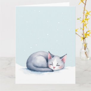 Minimal Sleeping Kitten Winter Christmas Card